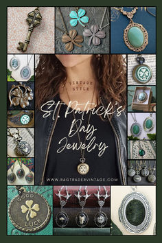 Our green framed pin says, "St. Patrick's Day Jewelry," and shows our large selection of pieces that all come in their own gift box. Celebrate your Irish heritage and kissability with these aventurine (not so blarney) green stone pendants. Dip into this pot of gold to find vintage style gifts for your friends and loved ones as you toast to their health. Slainte! For more pieces that promote your Celtic style, check out our family business on our website, Ragtrader Vintage, or our shop in Etsy! Celtic Style, St Patrick's Day Gifts, Irish Heritage, Pot Of Gold, Green Stone, Typewriter