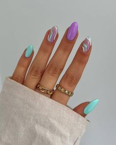 48 Hot and Trendy Summer Nail Designs to Upgrade your Nails Art For 2023 Cute Summer Nail Designs, Teal Nails, Summer Gel Nails, Purple Nail, Nails 2023, Summer Nails Colors