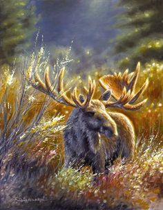 an oil painting of a moose in the wild