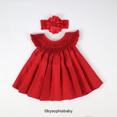 "** RED BABY DRESS (Dress ONLY) --> MANY PRINTS AND COLORS AVAILABLE---> https://www.etsy.com/shop/BySophiaBaby?ref=seller-platform-mcnav&search_query=1130 { DRESS DESCRIPTION }: - Unique Baby Dress, made with 100% COTTON, with a beautiful handicraft detail called \"Bee House\" or \" Hive\" on upper part of the dress. - This listing is for the Dress only, if you want to purchase a matching headband please click on the links below: ---> Flower Crowns: https://www.etsy.com/shop/BySoph Cotton Baby Dress, Red Baby Dress, Clothes Flower, Baby Dress Set, Bee House, Dress Baby Girl, Red Baby, Kid's Fashion, Flower Crowns