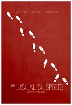 the usual suspect movie poster with footprints on red paper and white lettering, which reads'the usual suspect '