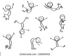 a set of hand drawn stick figures with different poses and gestures for people to draw