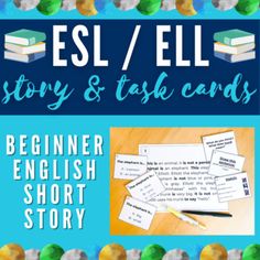 the cover of esl / ell story and task cards for beginner english short stories