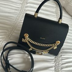 Black Aldo Purse With Butterflies Aldo Bags Handbags, Aldo Purses, Cross Body Satchel, Aldo Handbags, Snakeskin Purse, Chunky Gold Chain, Aldo Bags, Small Messenger Bag, Leather Handbags Crossbody