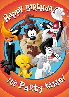 an image of happy birthday card with cartoon characters