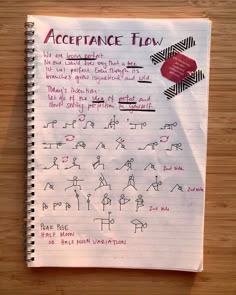 a note written on top of a piece of paper with writing underneath it that says,'acceptance flow '