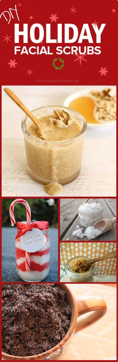 holiday facial scrubs recipe collage with text overlaying the top and bottom