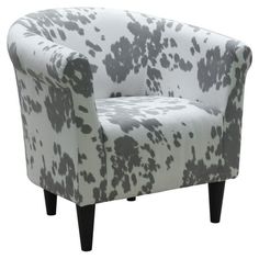 a gray and white chair with black legs