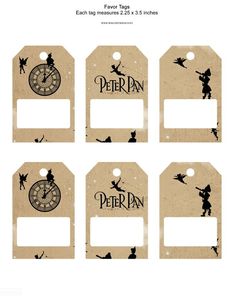 four tags with the words peter pan on them