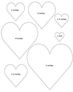 four hearts cut out into the shape of two inches and three inches, with measurements for each