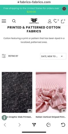 an image of fabric on the app store's mobile page, with text that reads printed and patterned cotton fabrics