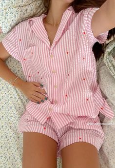 pajama set, pjs, womens, heart, pink, aesthetic, trendy, fashion, popular Cute Pink Pajama Set, Galentines Pj Outfit, Cotton Sleepwear With Pockets For Sleepovers, Cute Cotton Pajama Shorts For Sleep, Summer Pyjamas Womens, Cute Cotton Pajama Shorts For Loungewear, Cute Cotton Sleepwear With Relaxed Fit, Cute Cotton Pajama Shorts With Relaxed Fit, Cotton Bedtime Sets With Pockets