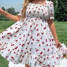 Xxl Never Worn Dress Cherry Dress, Ruffle Hem Dress, Hem Dress, Asymmetrical Dress, Dress P, Ruffle Hem, Plus Size Dresses, Casual Dress, Colorful Dresses