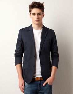 pose Navy Blazer Men, Male Ootd, Blue Jean Dress, White Jeans Men, Guy Style, Tan Belt, Mens Fashion Blazer, Style Reference, Guy Stuff