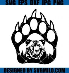 an image of a bear's paw with trees in the background and text saying svg eps dxf