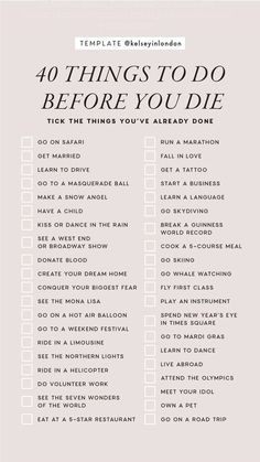 the 40 things to do before you've already done list is shown in black and white