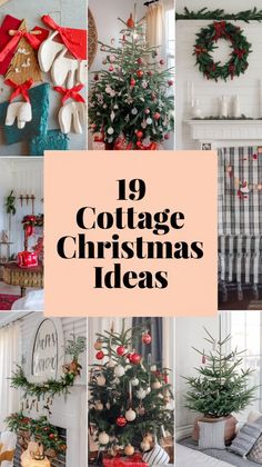 collage of christmas decorations with text overlay that reads 19 cottage christmas ideas