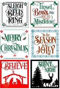 six christmas cards with different font styles