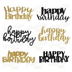 the happy birthday phrase in gold and black