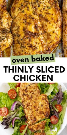 this is an image of oven baked thin sliced chicken with lettuce and tomatoes