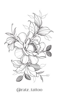 a black and white drawing of flowers with the word graz tattoo written in front of it