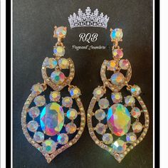 Auroura Borealas Color, Chandelier Pageant Earrings Formal Yellow High Luster Jewelry, Elegant Multicolor Jeweled Chandelier Earrings, Elegant Multicolor Chandelier Earrings, Luxury Multicolor Clip-on Earrings For Formal Occasions, Multicolor Crystal Chandelier Earrings, Pageant Earrings, Real Queens, Queen Bees, Real Women