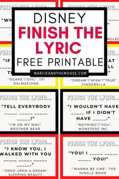 disney's finish the lyrc free printables