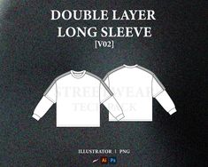 Streetwear Double Layer Long sleeve T-Shirt vector mockups with front and back views, easy to edit and customize. This model allows designers to easily present their own designs, patterns, or logos on the T-Shirt, creating a professional and realistic presentation. Vector formats can be scaled and edited without losing quality. Whether used for fashion design, showcasing products, or creating marketing materials, this vector model serves as a versatile tool for designers to bring their ideas to Technical Long Sleeve Tops For Streetwear, Mockups Clothing, T Shirt Tech Pack, Tech Pack Fashion, Oversized Shirt Technical Drawing, Layered Long Sleeve T Shirt, Front And Back T Shirt Mockup, T Shirt Vector, Oversized Tshirt Mockup Front And Back