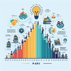 people are standing on top of a bar chart with an idea light bulb above it