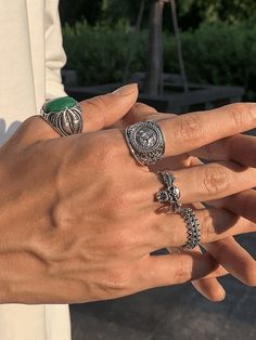 ⚡Buy 2023 Men's 4pcs Vintage Silver Ring Silver ONE SIZE under $7.00 in Rings at AnotherChill.com Online. Style: Casual/Street/Vintage/Hip Pop/Punk/Grunge/Gothic/Rock. Pattern Type: Skull/Geometric. Material: Alloy. Type: Ring/Dome Ring. Quantity: 4pcs. Occasion: Going Out/Party/Club/Holiday/Weekend Casual. ✓2023 S/S OUTFITS. Check reviews and buy Men's 4pcs Vintage Silver Ring today. Wear Rings, Trendy Scarves, Vintage Silver Ring, Embellished Fashion, Spring Outfits Men, Malachite Rings, Vintage Silver Rings, Carved Ring, Gothic Vintage