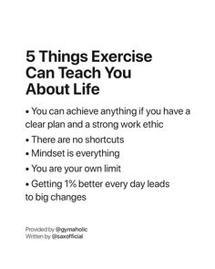 a white poster with the words 5 things exercise can teach you about life