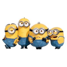 three minion characters are posed together in front of a white background