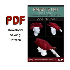 the sewing pattern for rabbit and hat is shown in three different styles, including red