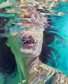 a painting of a woman's face under water