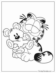 a coloring page with a teddy bear holding a stuffed animal in it's paws