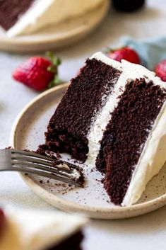 a slice of cake on a plate with the words how to make grandbaby cakes devil's food cake