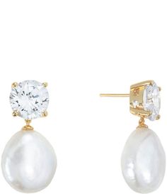 two pairs of earrings with white pearls and gold platings on the ear ends