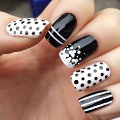 Polka Dots Nail Designs Black And White Nail, Polka Dot Nail Designs, Black And White Nail Art, Dot Nail Designs, Polka Dot Nails, White Nail Art