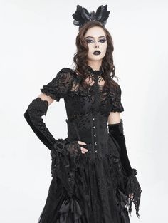 Black Gothic Retro Velvet Rose Beaded Lace-Up Long Gloves for Women - Devilnight.co.uk Victorian Wedding Dress Corset, Ball Gowns Victorian, Steampunk Skirts, Gothic Gloves, Gothic Prom Dress, Victorian Ball Gowns, Victorian Skirt, Victorian Wedding Dress, Gothic Lingerie