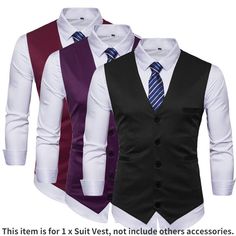 This item is for 1 x Suit Vest, not include others accessories. Please note this is in Asian sizing, smaller than western size e.g. UK, US, AU. Please check the measurements carefully before making a purchase. If you are not sure which size to buy, please provide height and weight, we will recommend a suitable size. Please allow 1-3cm discrepancy due to different measurement method. Material: polyester blend Color: black, burgundy, purple Size: M, L, XL, 2XL, 3XL M: length 23.2 in/59cm, waist 34 Mens Outdoor Vest, Mans Clothes, Smart Casual Jackets, Black Suit Vest, Mens Waistcoat, Mens Suit Vest, Coat For Men, Dress Vest, Banquet Wedding