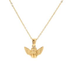 PRICES MAY VARY. ❤Gold Angel Wings Necklace❤: Stunning chic inspired pendant necklace featuring simple Angel Wings design and hand polished metal texture,perfect for daily wear or stacking. ❤Size And Material❤:The dainty necklace is made of 18k gold-plated Stainless steel,Pendant Size:18mm*18mm.Chain Length:about 16"+2"Extension. Please check the size detail before purchase. Adjustable extension chain can help you find a comfortable length. ❤Unique Gold Necklaces Design❤: Gold plated zircon crys Angel Pendant Necklace, Metal Pendant Necklace, Necklace Chain Types, Angel Necklace, Angel Pendant, Gold Necklace Women, Gold Necklace Designs, Chain Gold, Crystal Necklace Pendant