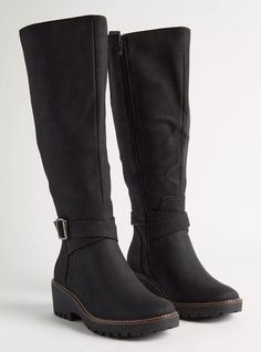 Lug Sole Buckle Knee Boot (WW)Lug Sole Buckle Knee Boot (WW), BLACK Black Knee High Boots, Unique Fits, Knee Boot, Wide Calf Boots, Sweater Boots, Black Knees, Trendy Plus Size Clothing, Wide Calf, Beauty Ideas