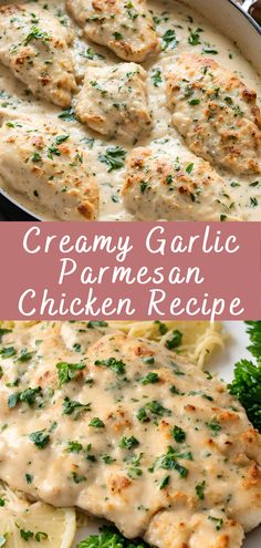 creamy garlic parmesan chicken recipe in a skillet