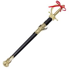 a gold and black pen with a red ribbon on it