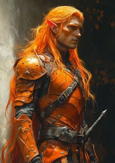 a painting of a man with orange hair and armor