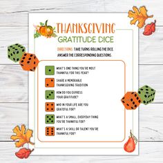 a printable thanksgiving gratitude note with dices and pumpkins