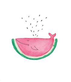 a watermelon slice with sprinkles coming out of it, on a white background