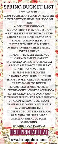 the free printable spring bucket list