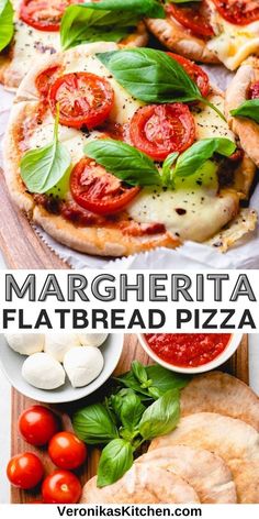 Mini pizzas, topped with sauce, melted mozzarella cheese, cherry tomatoes, and fresh basil. Margherita Flatbread Pizza, Margherita Flatbread, Crispy Flatbread, Balsamic Drizzle, Flatbread Pizza Recipes, Pizza Margarita, Party Pizza, Margarita Pizza, Healthy Pizza Recipes