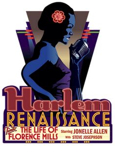 the poster for harlem renaissancee, featuring an image of a woman holding a microphone